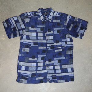 Marc Edwards. Men's Small. Short Sleeve Button-Down. Blue Geometric. 100% Silk.